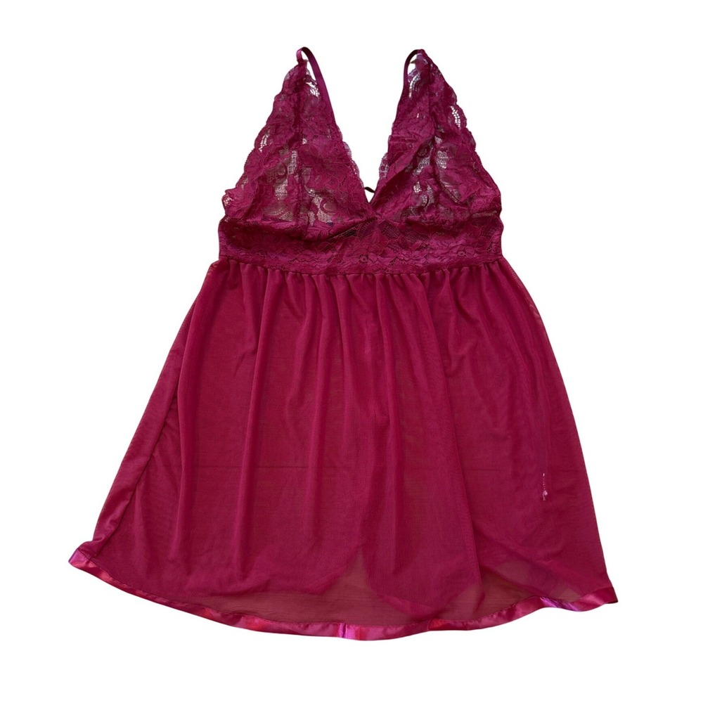 Avidlove Babydoll Lingerie‎ Women Burgundy Lace Mesh Chemise SIZE L
